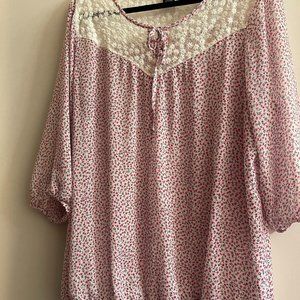 Torrid Size 2 Blouse with 3/4 sleeves and lace trim around neck.